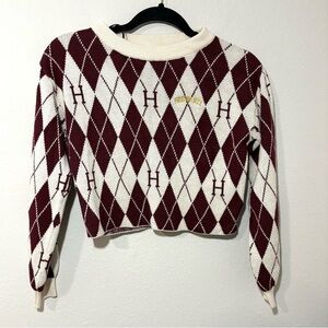 Harry Potter Hogwarts Argyle Sweater Burgundy Cream H&M Size 12/14 Youth